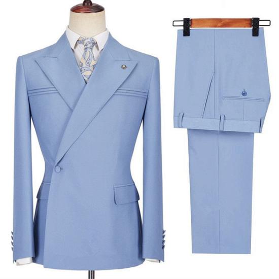 Porter Blue Slim Fit Point Lapel Ruffle Fashion Prom Mens Suit_3