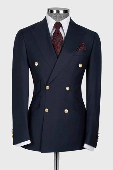 Calm Navy Blue Double Breasted Men Two Piece Suit | Three Pocket Suit_1