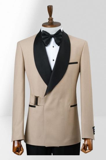 Stylish Khaki Shawl Collar Two Piece Suit | With Adjustable Metal Buttons