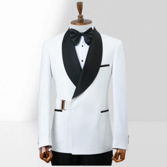 Slim Fit White Shawl Collar Two Piece Suit | With Adjustable Metal Buttons_2