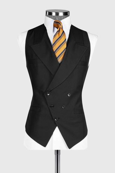 Elegant Black Slim Fit Men's Three Piece Wedding Suit with Wide Pointed Collar_2