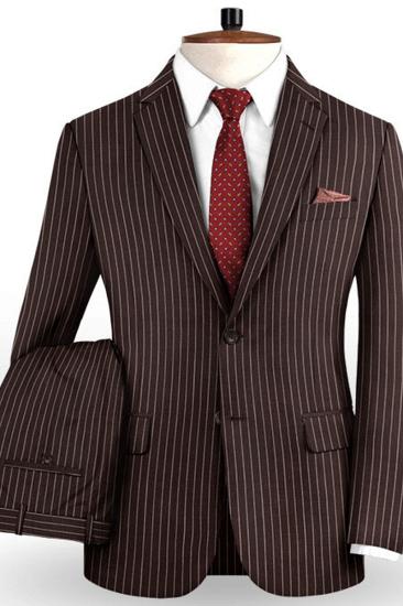Chocolate Two Piece Mens Suit with 2 Buttons |  Striped Tuxedo_2