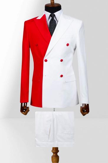 Red And White Double Breasted Peak Collar Slim Mens Two Piece Suit