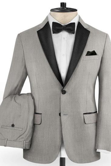 Silver Two Piece Business Mens Suit Online | Custom Prom Suit Tuxedo_2