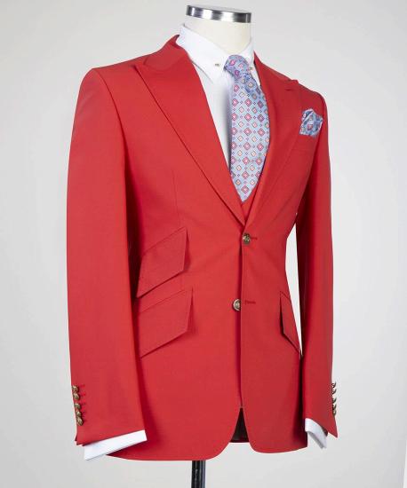 New Red Pointed Collar Three Piece Fashion Prom Suits_3