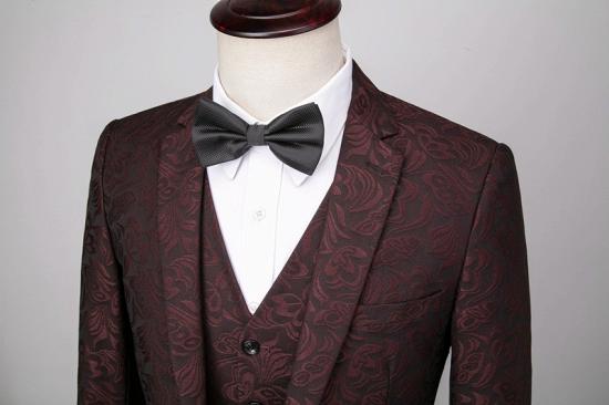 Fashion Men Suit Burgundy Check Design Prom Suit | Three Piece One Button Formal Tuxedo_6