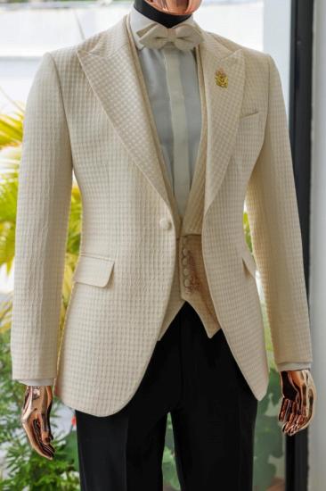 Brady Bespoke Light Apricot Peaked Lapel Three Pieces Prom Suits_2