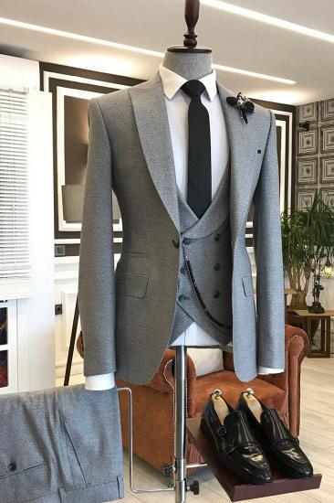 Franklin Fashion Grey Pointed Lapel One Button Custom Business Mens Suit_2
