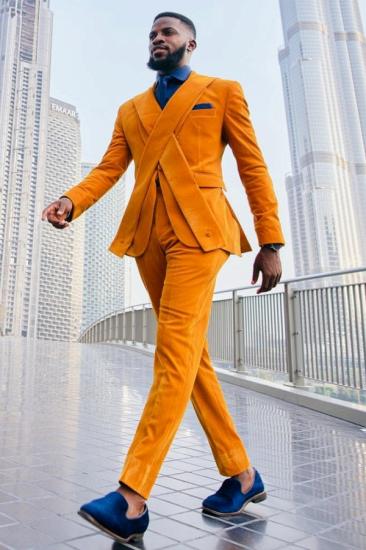 Charles Special Orange Shawl Lapel Velvet Two Piece Prom Suits With Sash_2