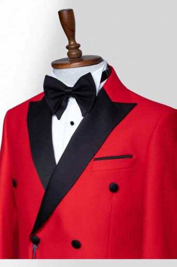 Red Peak Collar Double Breasted Men Peak Collar Two Piece Suit_2