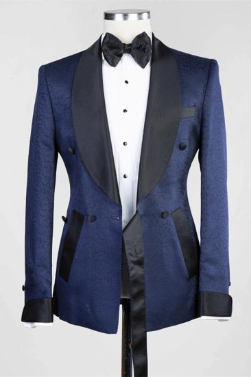 Cristopher Dark Blue Jacquard Shawl Lapel Wedding Men Suit_3