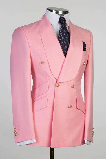 Elegant Pink Gentleman Double Breasted Tuxedo | Shawl Collar Men's Tuxedo With Metal Buttons_2
