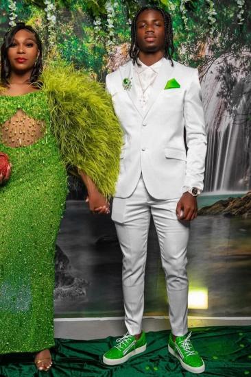 Brad Fashion White Peaked Lapel Two Button Two Pieces Prom Suits_1