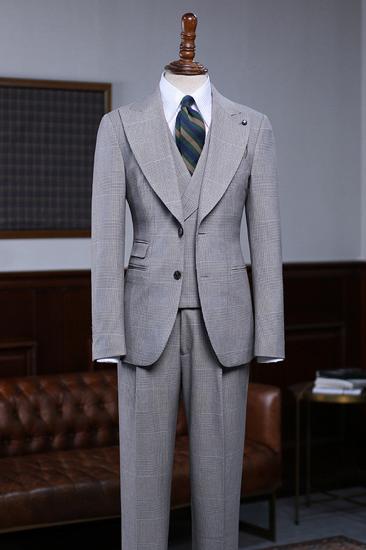 Uriah Fashion Grey Plaid 3 Piece Mens Slim Fit Suit_2