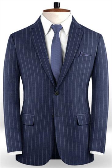 Dark Blue Business Formal | Fashion Two Button Striped Tuxedo Online_1