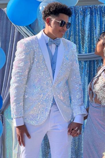 Evan Fashion White Sequins Shawl Lapel One Button Two Pieces Prom Suits_2