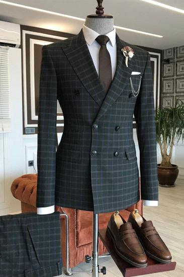 Baron Black Plaid Double Breasted Slim Fit Mens Suit