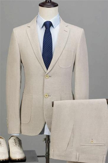 Beige Slim Fit Business Mens Suit | Groomsmen Tuxedo Two Piece_1