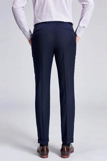 Light Grey Pinstripe Fashion Dark Navy Blue Men Formal Suit Trousers_3