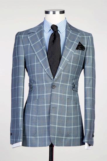 New Gray Plaid Two-Piece Fashion Men Business Suit_1
