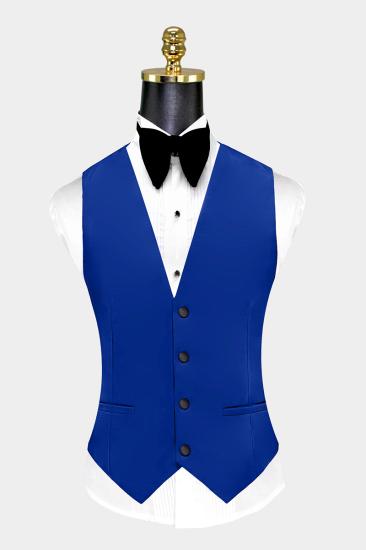 Modern Royal Blue Suits For Groom | Black Satin Shawl Lapel Wedding Tuxedo For Groomsmen - Vic_2