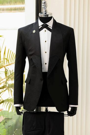 Black Jacquard Tuxedo Suit for Men Slim Fit Shawl Lapel Formal Suit Set_1