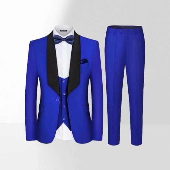Italian Blue Shawl Collar Single Breasted Slim Fit Three Piece Wedding Tuxedo_2