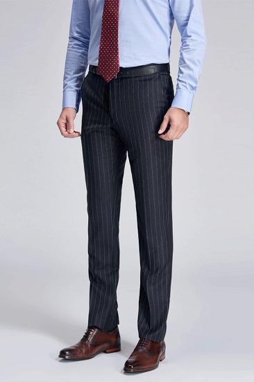 Mens Gentleman Light Grey Striped Straight Dark Grey Suit Pants_2