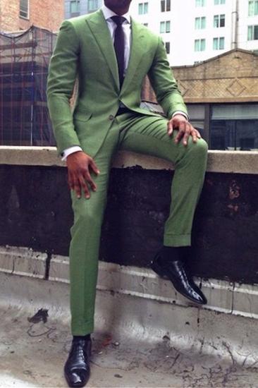 Green Slim Fit Tailored Men Suit | Point Lapel Two-Piece Prom Suit_1