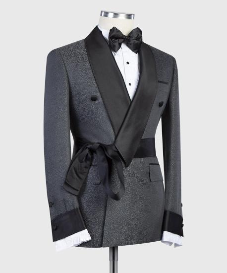 Design Dark Gray Double Breasted Shawl Lapel Best Fit Men Suit_2