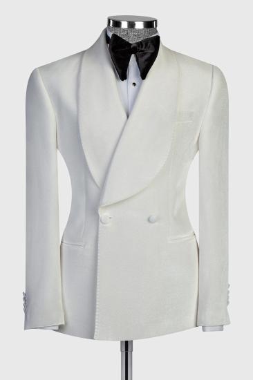 Fashion Slim Fit White Velvet Double Breasted Mens Two Piece Prom Suit_1