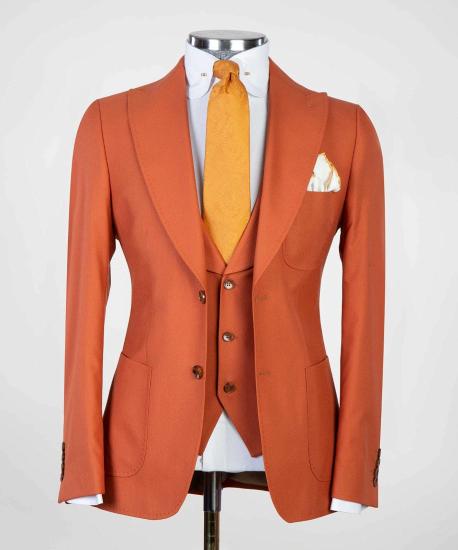 Modern orange slim fit three-piece men's suit with pointed lapels_5
