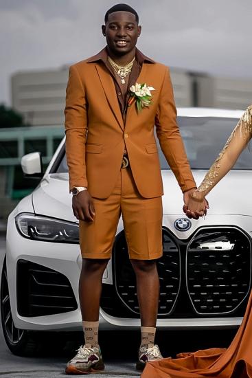 Slim Handsome Brown Notched Lapel Two Pieces Prom Suits With Short Pants_2