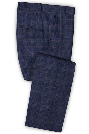 Blue Plaid Linen Tuxedo Online | Casual Two Piece Slim Fit Mens Suit_3