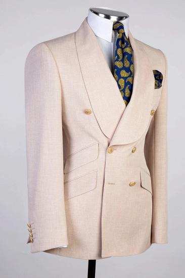 Elegant Champagne Gentleman Double Breasted Tuxedo | Shawl Collar Men's Tuxedo With Metal Buttons_2