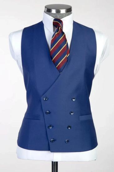 Decent Blue No Lapel Double Breasted Vest_1