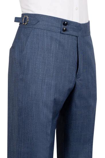 Formal Slate Blue Plaid Notched Lapel Double Breasted Two Pieces Business Suits_3