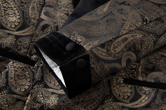 Brown Men Jacquard Shawl Collar Velvet Two Piece Suit | Banquet Prom Suits_4