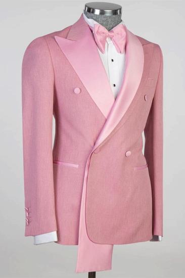 Roy Pink Peaked Lapel Double Breasted Two Piece Prom Suits_2